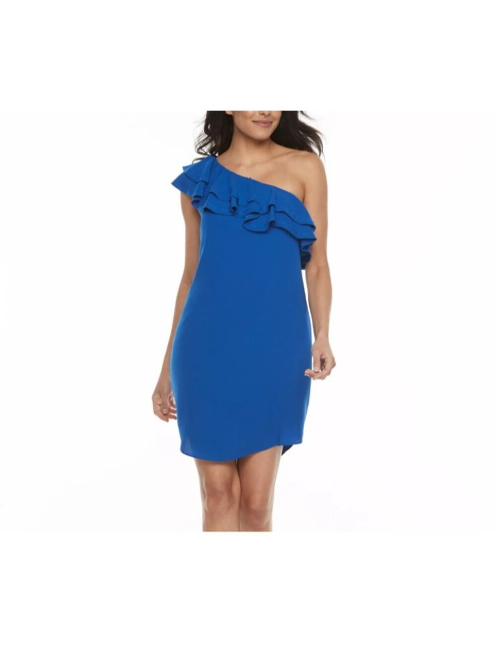 APT. 9 Dress Women's Size M Royal Blue One Shoulder Embroidered Ruffle Lined NWT